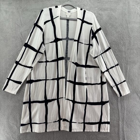 Chicos Cardigan Women 3 XL/16 White Black Abstract Long Open Front Long Sleeve - Picture 1 of 13